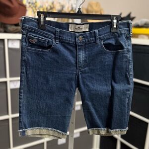 Hollister Vintage Classic Blue Roll Bottom Bermuda Jean Shorts